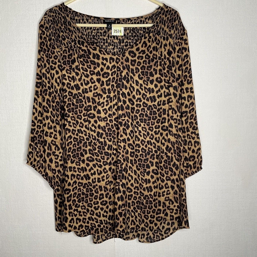 Torrid Animal Cheetah Print Smocked 3/4 Sleeve Blouse Women 3X China